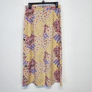 Vintage Sag Harbor Floral Geo Maxi Skirt Size 10 28" Multicolor Back Slit Flowy
